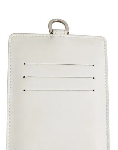 Dolce & Gabbana White Calf Leather Lanyard Logo Card Holder Men Wallet In White