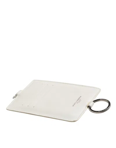 Dolce & Gabbana White Calf Leather Lanyard Logo Card Holder Men Wallet In White