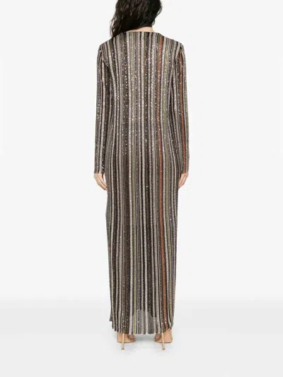 Missoni Long Dress With V-neck And Herringbone Stripe Knit In Multi
