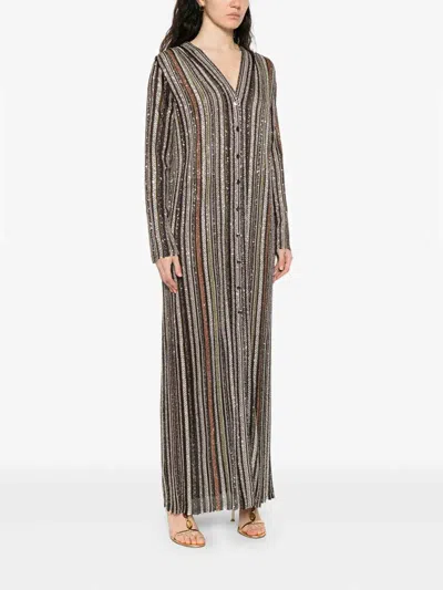 Missoni Long Dress With V-neck And Herringbone Stripe Knit In Multi