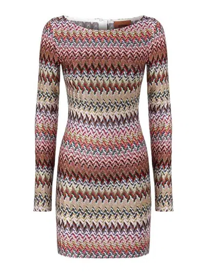 Missoni Metallic Zigzag Long Sleeve Knit Minidress In Multi