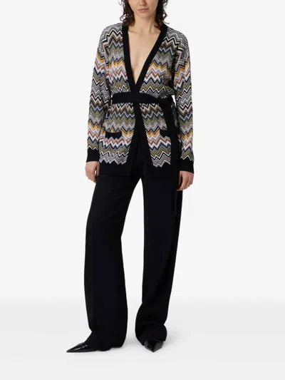 Missoni Relaxed Fit Cardigan With Belt And Chevron Pattern In Multi