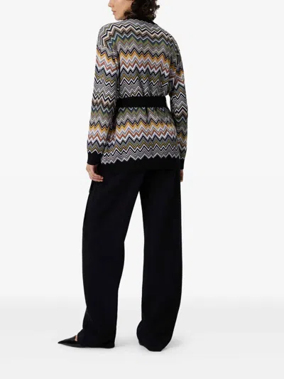 Missoni Relaxed Fit Cardigan With Belt And Chevron Pattern In Multi
