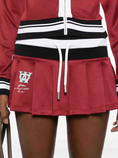 Off-white Pleated Skirt With Drawstring In Red