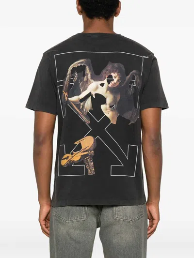 Off-white Washed Black Cupid Arrow Skate Logo T-shirt In Black
