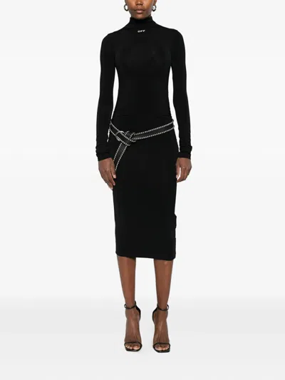 Off-white Off Stamp High-neck Ruched Dress In Black