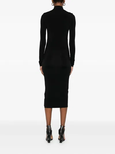 Off-white Off Stamp High-neck Ruched Dress In Black