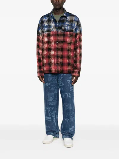 Palm Angels Stylish Checkered Casual Shirt With Gradient Effect In Multi