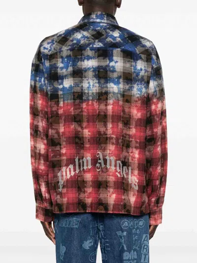 Palm Angels Stylish Checkered Casual Shirt With Gradient Effect In Multi