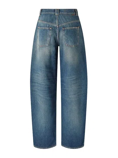 Pinko Blue Jeans With Belt Loops And Distressed Effect In Denim Woman In Blue