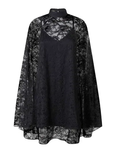 Pinko Rebrodè Lace Cape Mini Dress In Black