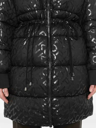 Pinko Technical Canvas Down Jacket With Logo Print In Black