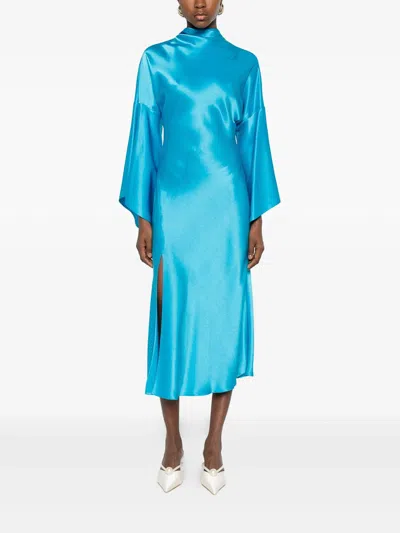 Pinko Flared-sleeve Slit Dress In Blue