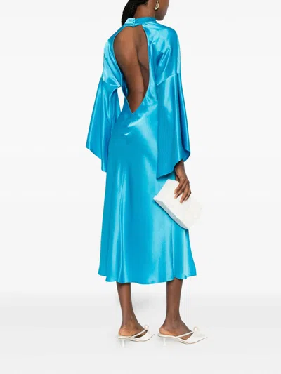 Pinko Flared-sleeve Slit Dress In Blue