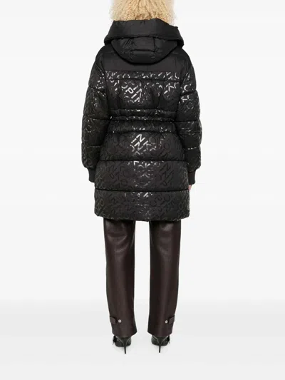 Pinko Technical Canvas Down Jacket With Logo Print In Black