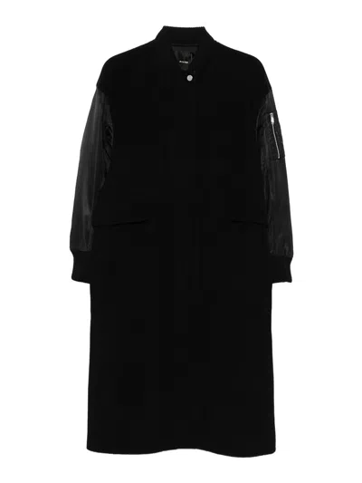 Pinko Long Bomber Coat In Wool And Nylon In Black