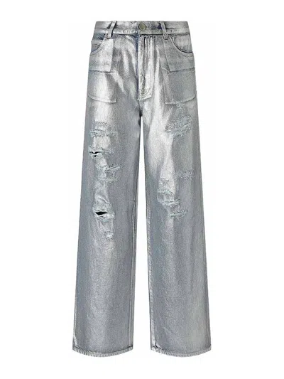 Pinko Lauryn Loose Coated Jeans In Laminated Silver In Black
