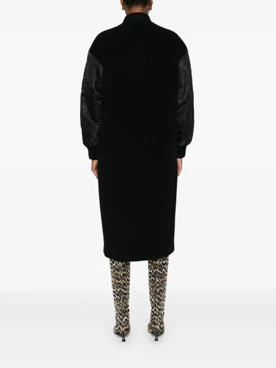 Pinko Long Bomber Coat In Wool And Nylon In Black