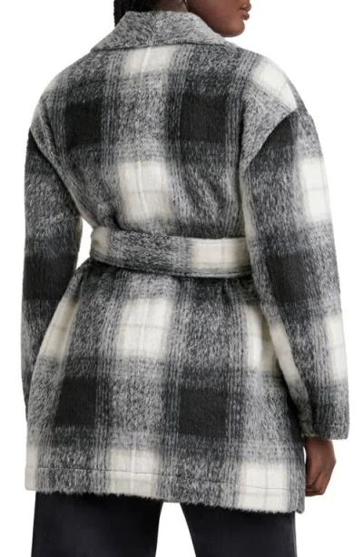 Splendid Vanessa Plaid Tie Belt Wrap Jacket In Black