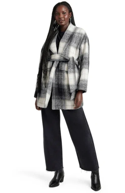 Splendid Vanessa Plaid Tie Belt Wrap Jacket In Black