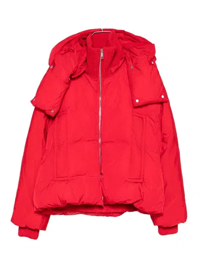 Sportmax Short Padded Jacket With High Collar And Horizontal Stitching In Red
