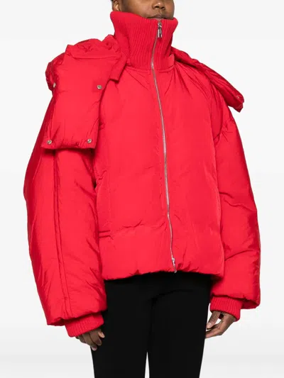 Sportmax Short Padded Jacket With High Collar And Horizontal Stitching In Red