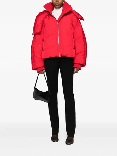 Sportmax Short Padded Jacket With High Collar And Horizontal Stitching In Red