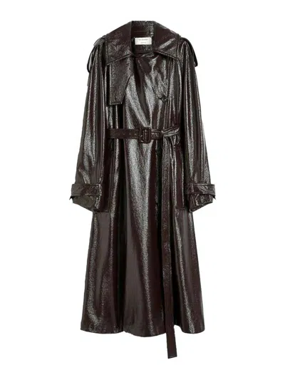 Sportmax Long Coat With Belt And Epaulettes In Brown