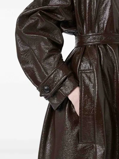 Sportmax Long Coat With Belt And Epaulettes In Brown