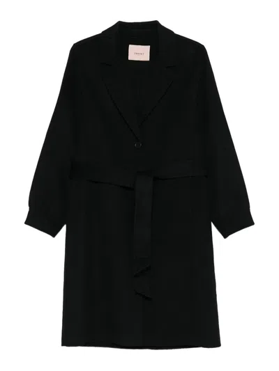 Twinset Belted Lapel Coat In Black