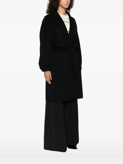 Twinset Belted Lapel Coat In Black