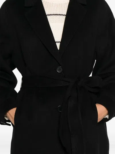 Twinset Belted Lapel Coat In Black