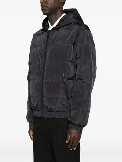 Versace Jeans Couture Quilted Hooded Jacket In Black
