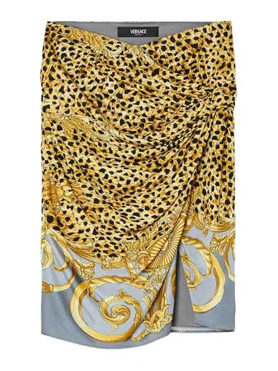 Versace Skirt Cheetah Foulard On Responsible Heavy Viscose Liquid Jersey In Yellow
