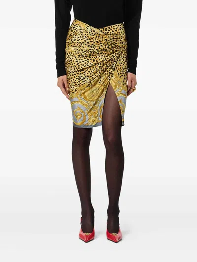 Versace Skirt Cheetah Foulard On Responsible Heavy Viscose Liquid Jersey In Yellow