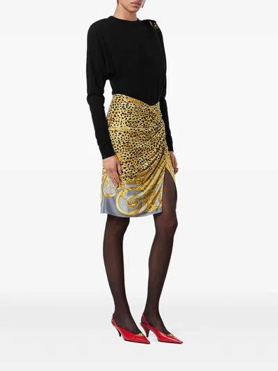 Versace Skirt Cheetah Foulard On Responsible Heavy Viscose Liquid Jersey In Yellow