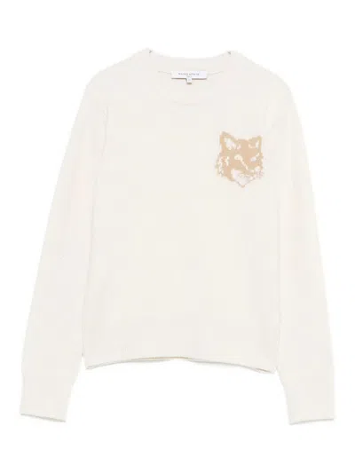 Maison Kitsuné Fox Head Wool Crewneck Jumper In White