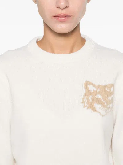 Maison Kitsuné Fox Head Wool Crewneck Jumper In White