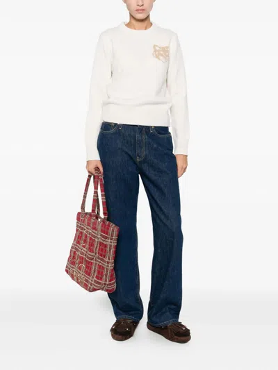 Maison Kitsuné Fox Head Wool Crewneck Jumper In White