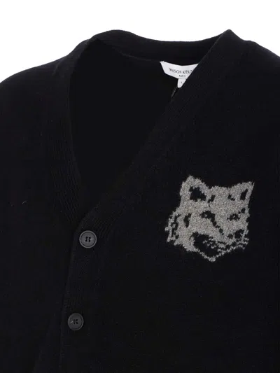 Maison Kitsuné Black Fox Head Cardigan With Buttons Closure In Black