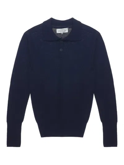 Studio Nicholson Long Sleeve Polo Shirt In Blue