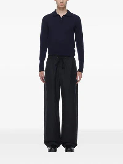 Studio Nicholson Long Sleeve Polo Shirt In Blue