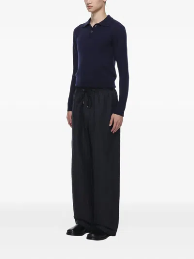 Studio Nicholson Long Sleeve Polo Shirt In Blue