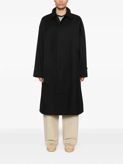 Studio Nicholson Long Wool Blend Coat With Side Pockets In Black