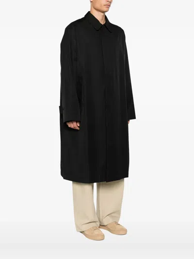 Studio Nicholson Long Wool Blend Coat With Side Pockets In Black