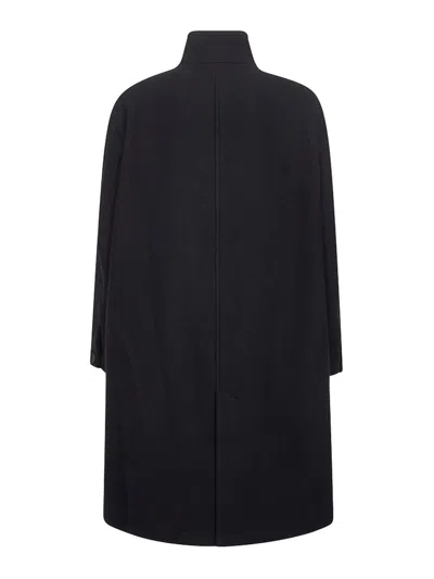 Studio Nicholson Long Coat With Structured Shoulders And Pockets In Black