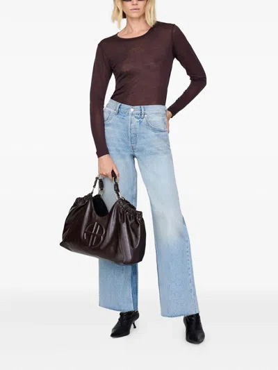 Anine Bing Medium Kate Embossed-logo Drawstring Tote Bag In Red