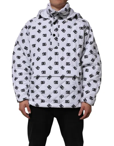 Pre-owned Dolce & Gabbana White Dg Monogram Hooded Quilted Men's Jacket ()