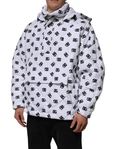 Pre-owned Dolce & Gabbana White Dg Monogram Hooded Quilted Men's Jacket ()