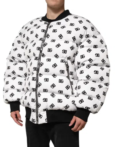 Pre-owned Dolce & Gabbana White Dg Monogram Full Zip Quilted Men's Jacket ()